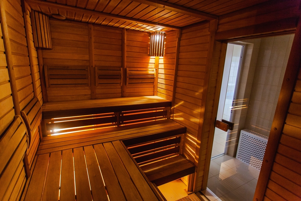 Warm wooden sauna