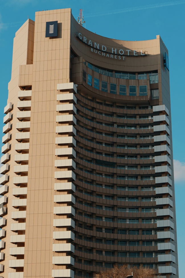 The Grand Hotel Bucharest tower above University Square