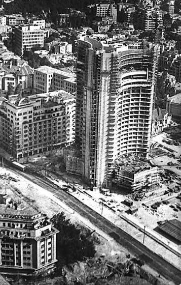 Aerial view of the tower under construction